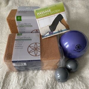 GAIAM Cork Yoga Block with Purple and Gray Massage Balls
